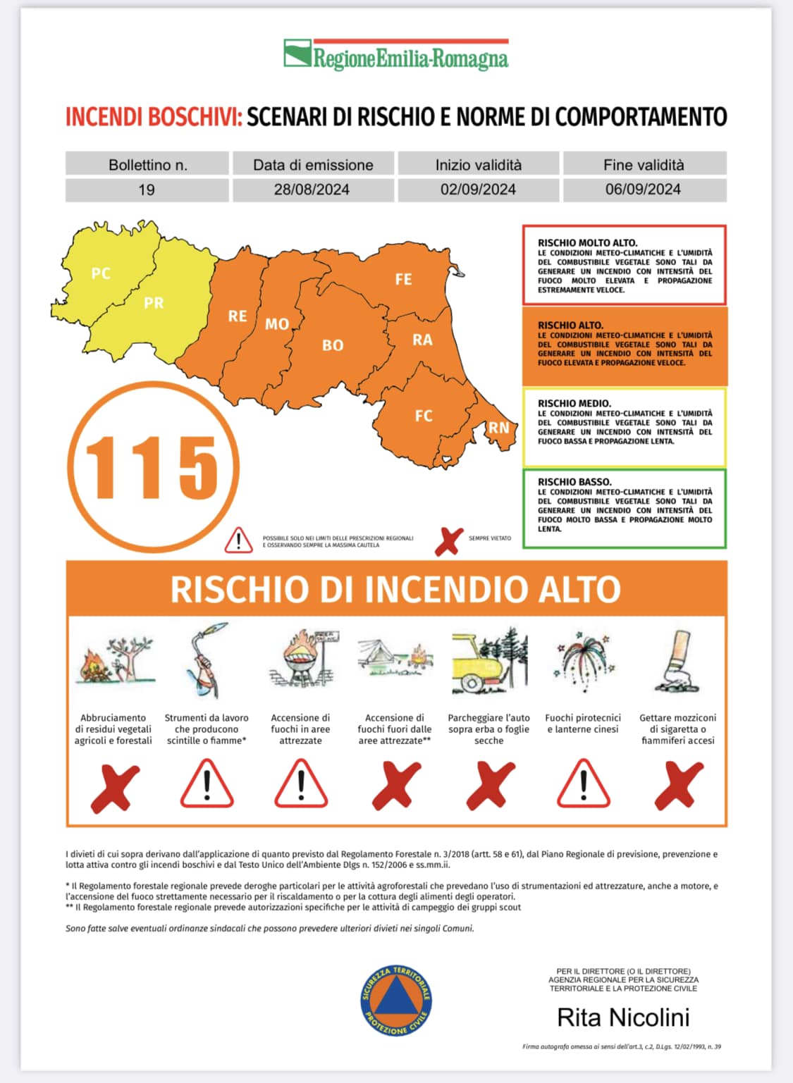 Incendi boschivi, prorogato fino al 6 settembre lo stato di grave pericolosità